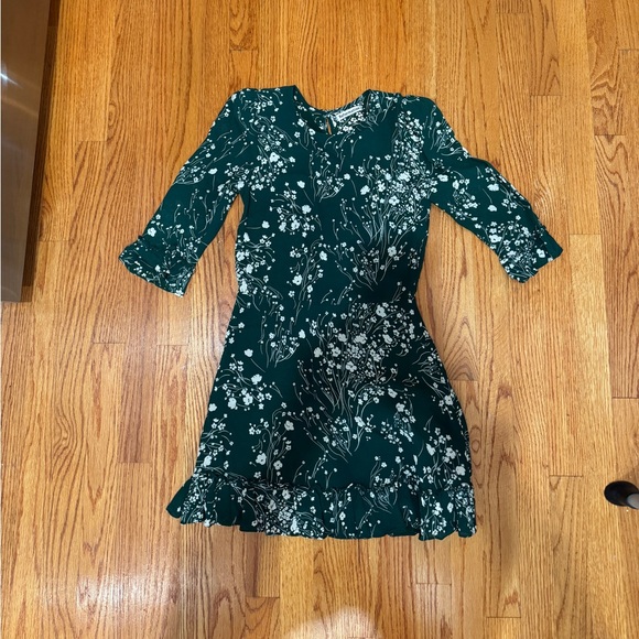 Reformation 8 Doutzen Floral Mini 3/4 Sleeve Dress Ruffle Fir & Flare Lake Green - Picture 14 of 15